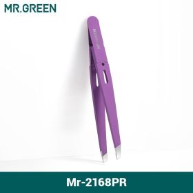 MR.GREEN Eyebrow Tweezer Colorful Hair Beauty Fine Hairs Puller Stainless Steel Slanted Eye Brow Clips Removal Makeup Tools (Color: Mr-2168PR)